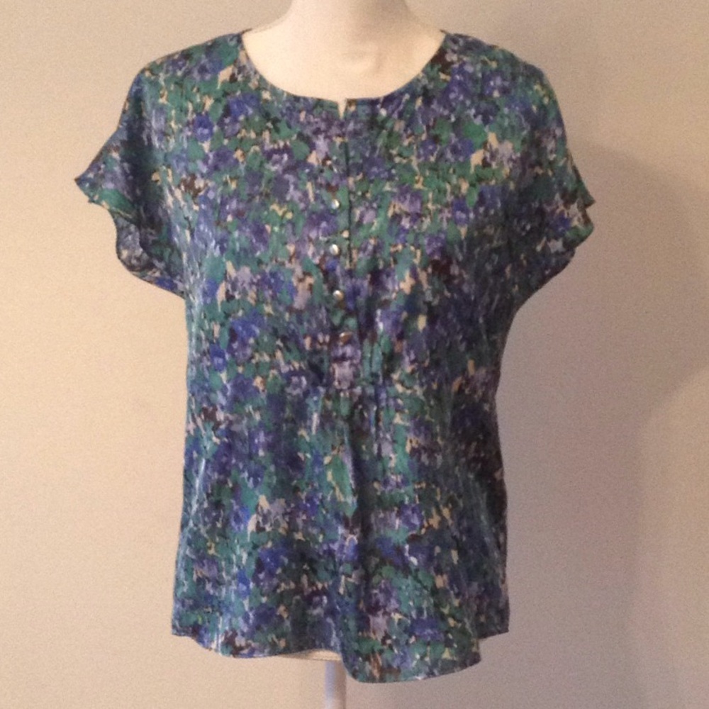 Talbots Blue And Green Art Splash Blouse